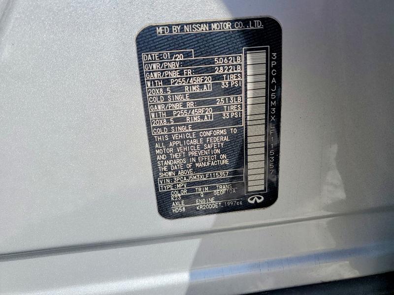 Aukcja sprzedaży 2020 Infiniti Qx50, vin: 3PCAJ5M3XLF115357, numer aukcji: 53245786