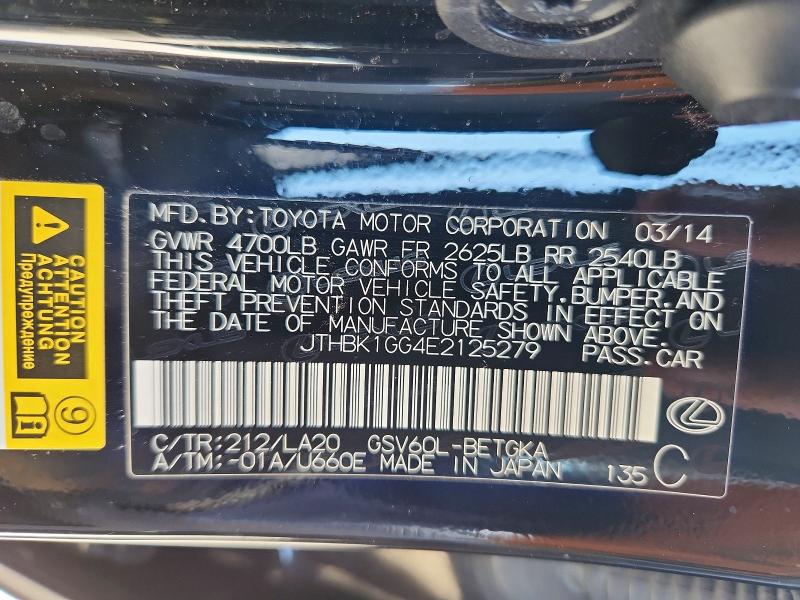 Aukcja sprzedaży 2014 Lexus Es, vin: JTHBK1GG4E2125279, numer aukcji: 54680686