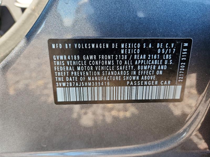 Aukcja sprzedaży 2017 Volkswagen Jetta, vin: 3VW2B7AJ5HM399416, numer aukcji: 52645306
