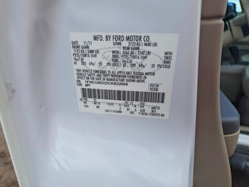 2012 Ford Escape მანქანა იყიდება აუქციონზე, vin: 1FMCU9DG3CKB32669, აუქციონის ნომერი: 54697136