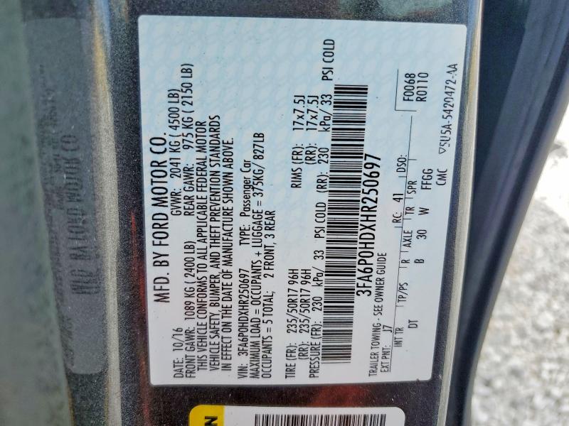 Aukcja sprzedaży 2017 Ford Fusion, vin: 3FA6P0HDXHR250697, numer aukcji: 53539156