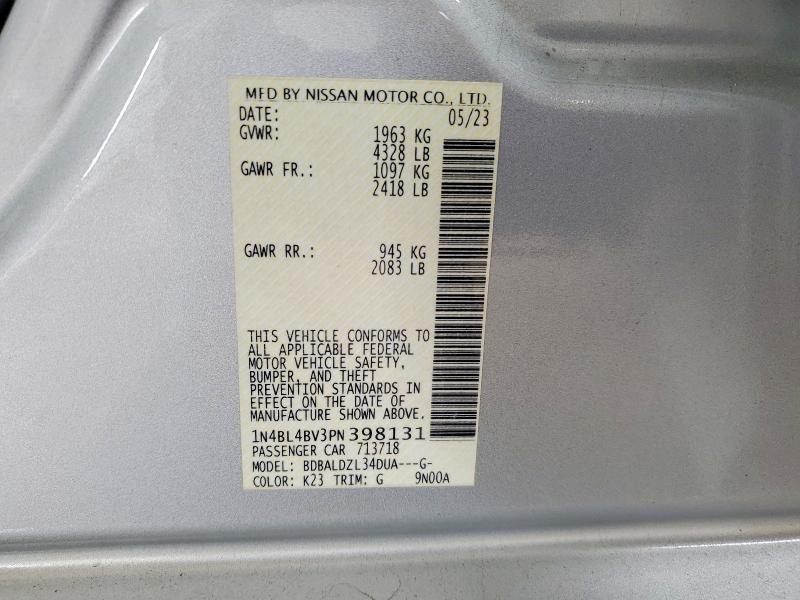Продажа на аукционе авто 2023 Nissan Altima, vin: 1N4BL4BV3PN398131, номер лота: 54911836