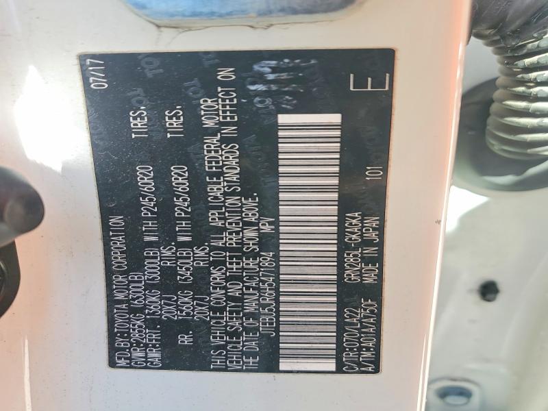 52742946 :رقم المزاد ، JTEBU5JR6H5471894 vin ، 2017 Toyota 4runner مزاد بيع