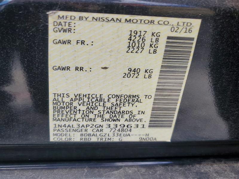 Продажа на аукционе авто 2016 Nissan Altima, vin: 1N4AL3AP2GN339631, номер лота: 53824496