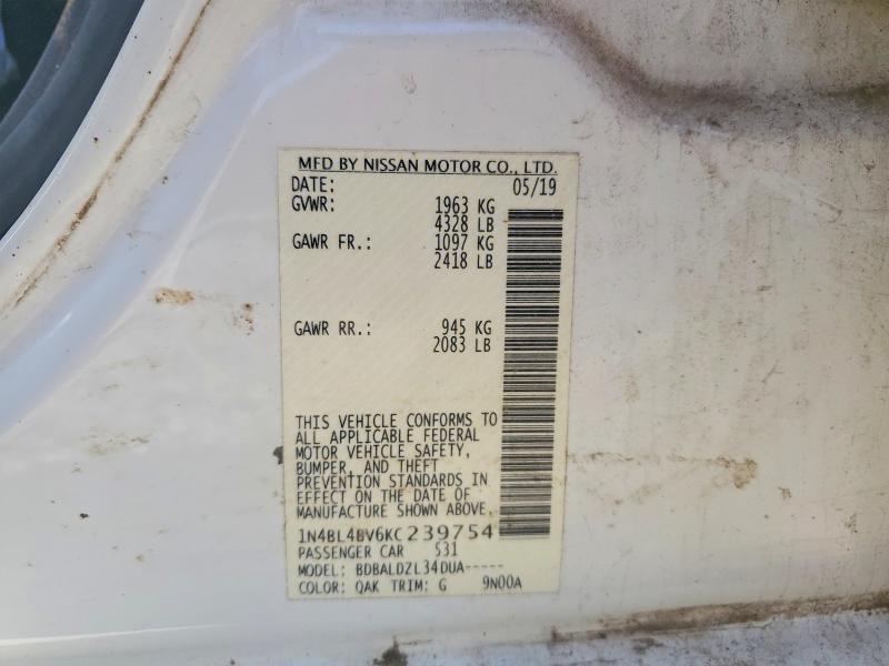 2019 Nissan Altima მანქანა იყიდება აუქციონზე, vin: 1N4BL4BV6KC239754, აუქციონის ნომერი: 53920756