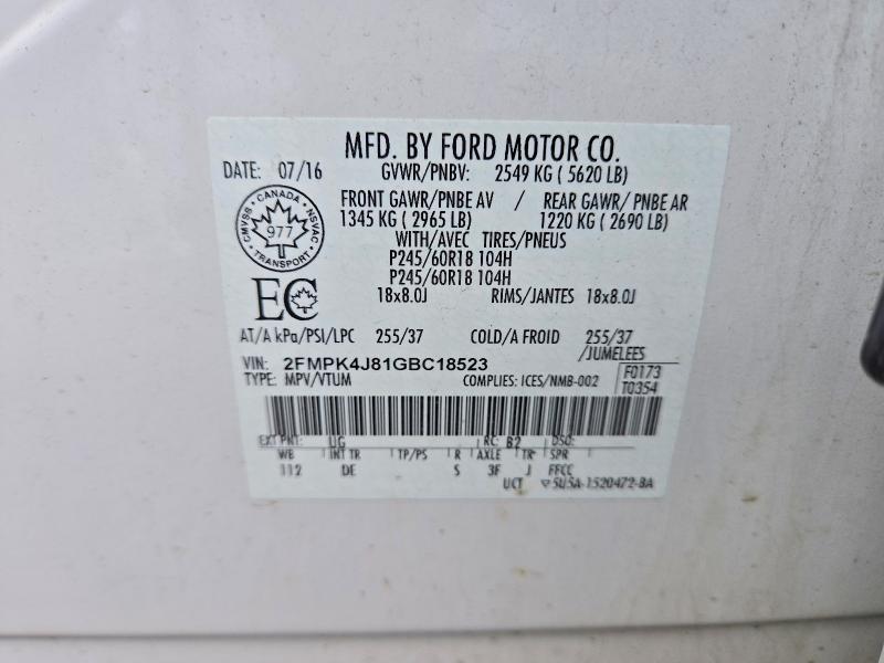 Продажа на аукционе авто 2016 Ford Edge, vin: 2FMPK4J81GBC18523, номер лота: 51557496