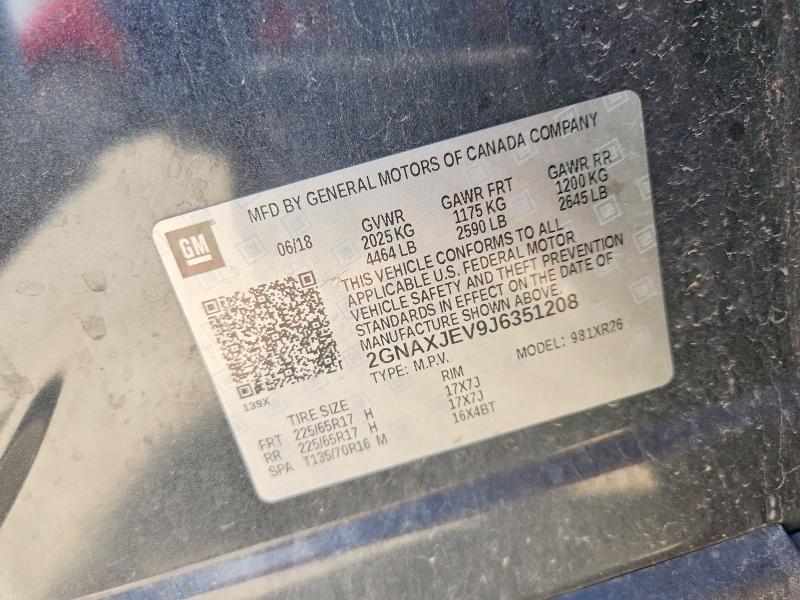 Aukcja sprzedaży 2018 Chevrolet Equinox, vin: 2GNAXJEV9J6351208, numer aukcji: 53035706