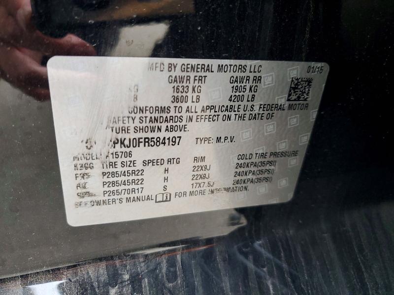 2015 Cadillac Escalade მანქანა იყიდება აუქციონზე, vin: 1GYS4PKJ0FR584197, აუქციონის ნომერი: 53995146