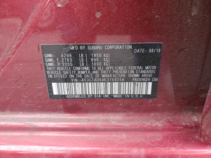 2019 Subaru Impreza მანქანა იყიდება აუქციონზე, vin: 4S3GTAD64K3758256, აუქციონის ნომერი: 52049566