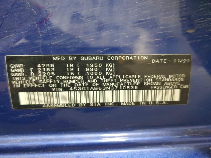 Aukcja sprzedaży 2022 Subaru Impreza, vin: 4S3GTAB63N3710836, numer aukcji: 54299126