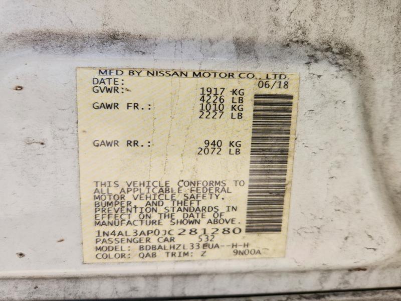 Aukcja sprzedaży 2018 Nissan Altima, vin: 1N4AL3AP0JC281280, numer aukcji: 51831936