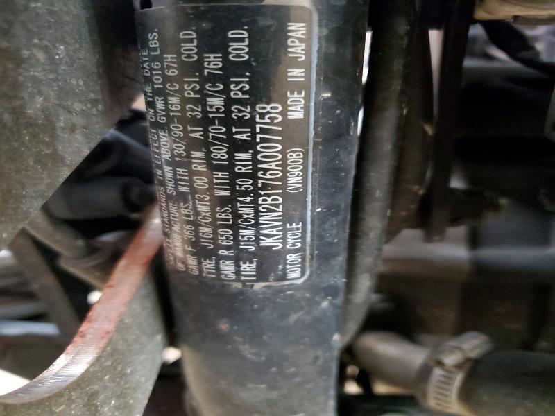 2006 Kawasaki Vn900 მანქანა იყიდება აუქციონზე, vin: JKAVN2B176A007758, აუქციონის ნომერი: 52201686