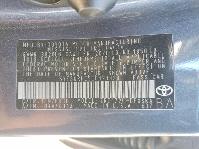 Aukcja sprzedaży 2014 Toyota Corolla, vin: 5YFBURHE5EP121928, numer aukcji: 54309556