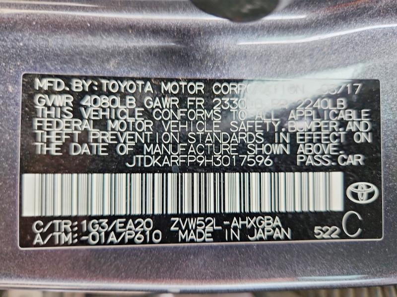 55018916 :رقم المزاد ، JTDKARFP9H3017596 vin ، 2017 Toyota Prius Prime مزاد بيع