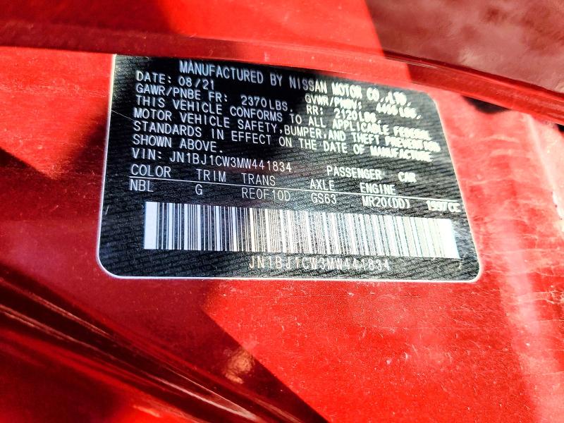 2021 Nissan Rogue Sport მანქანა იყიდება აუქციონზე, vin: JN1BJ1CW3MW441834, აუქციონის ნომერი: 52355176