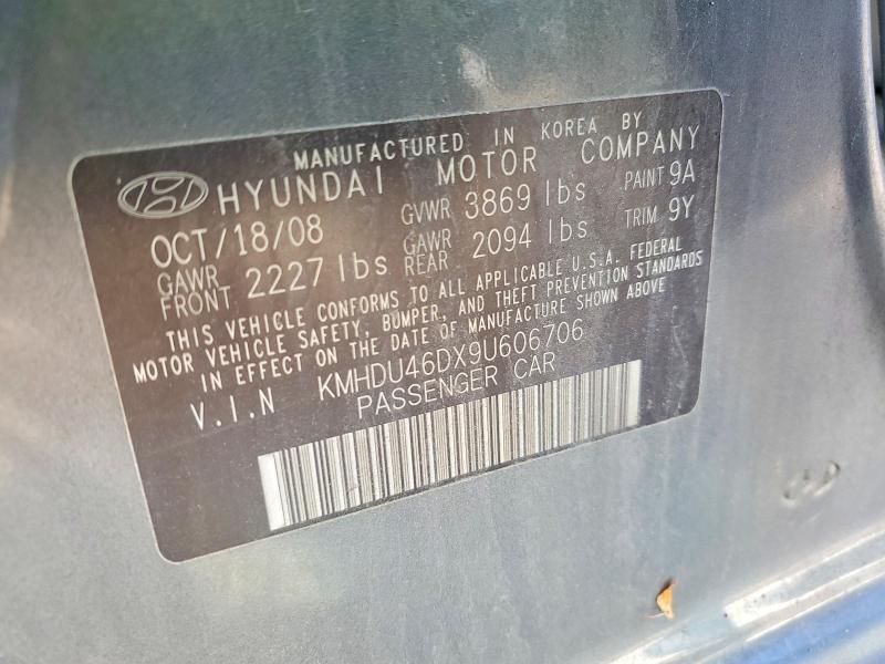 Aukcja sprzedaży 2009 Hyundai Elantra, vin: KMHDU46DX9U606706, numer aukcji: 53129136