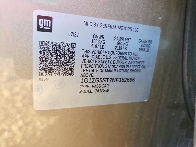 Продажа на аукционе авто 2022 Chevrolet Malibu, vin: 1G1ZG5ST7NF182686, номер лота: 52317546