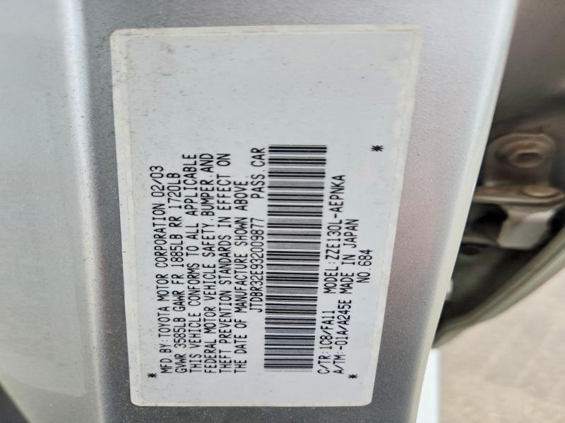 Aukcja sprzedaży 2003 Toyota Corolla, vin: JTDBR32E932009877, numer aukcji: 55047896