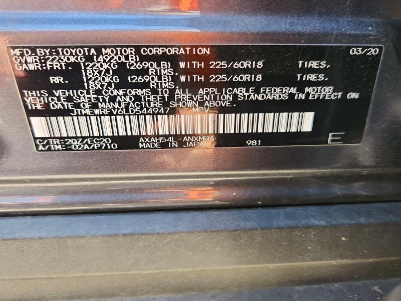 Aukcja sprzedaży 2020 Toyota Rav4, vin: JTMEWRFV6LD544947, numer aukcji: 54481076