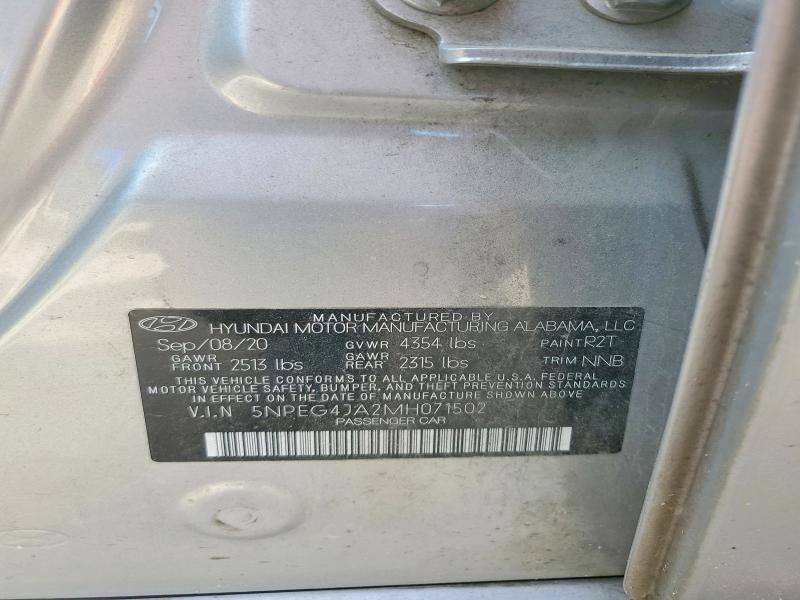 52239726 :رقم المزاد ، 5NPEG4JA2MH071502 vin ، 2021 Hyundai Sonata مزاد بيع