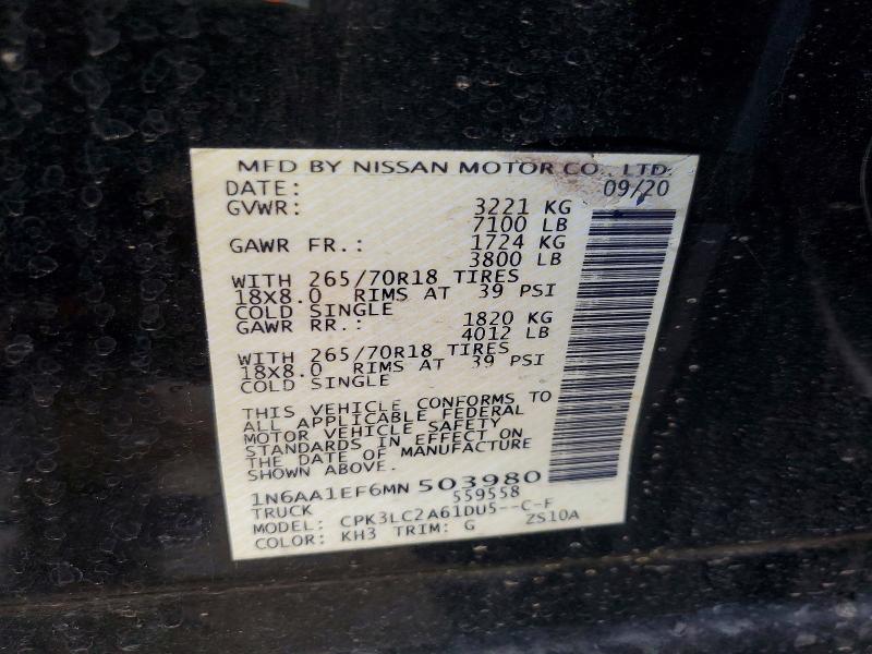 Aukcja sprzedaży 2021 Nissan Titan, vin: 1N6AA1EF6MN503980, numer aukcji: 54012986