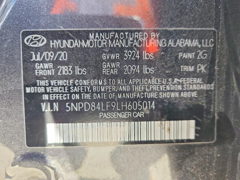 53632776 :رقم المزاد ، 5NPD84LF9LH605014 vin ، 2020 Hyundai Elantra مزاد بيع