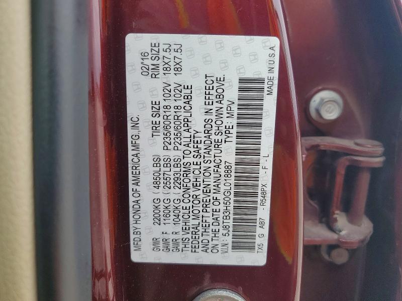 Aukcja sprzedaży 2016 Acura Rdx, vin: 5J8TB3H50GL018887, numer aukcji: 53029956