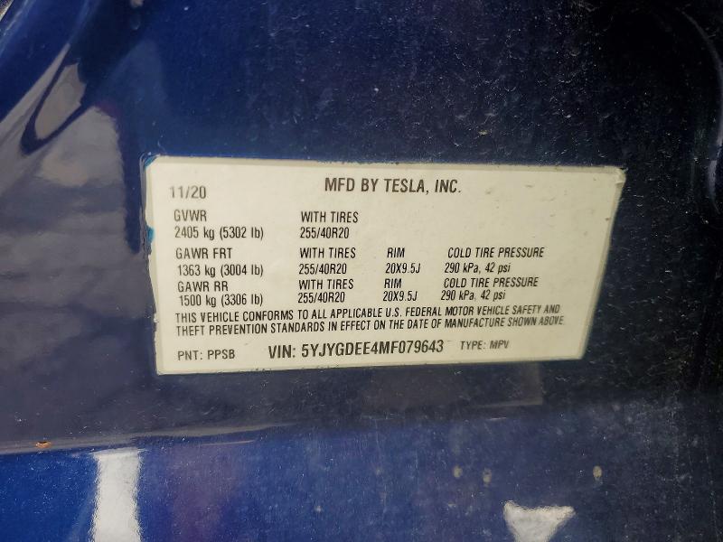 Продажа на аукционе авто 2021 Tesla Model Y, vin: 5YJYGDEE4MF079643, номер лота: 53340426