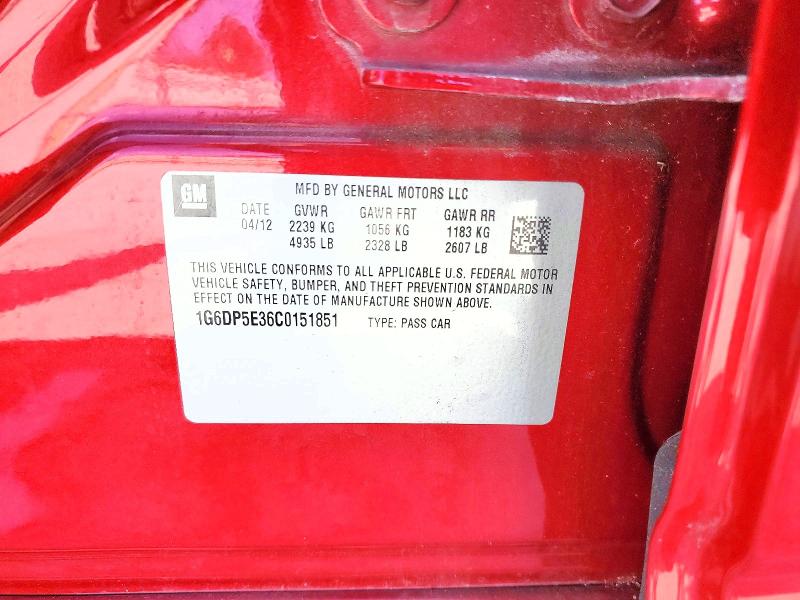 53098736 :رقم المزاد ، 1G6DP5E36C0151851 vin ، 2012 Cadillac Cts مزاد بيع