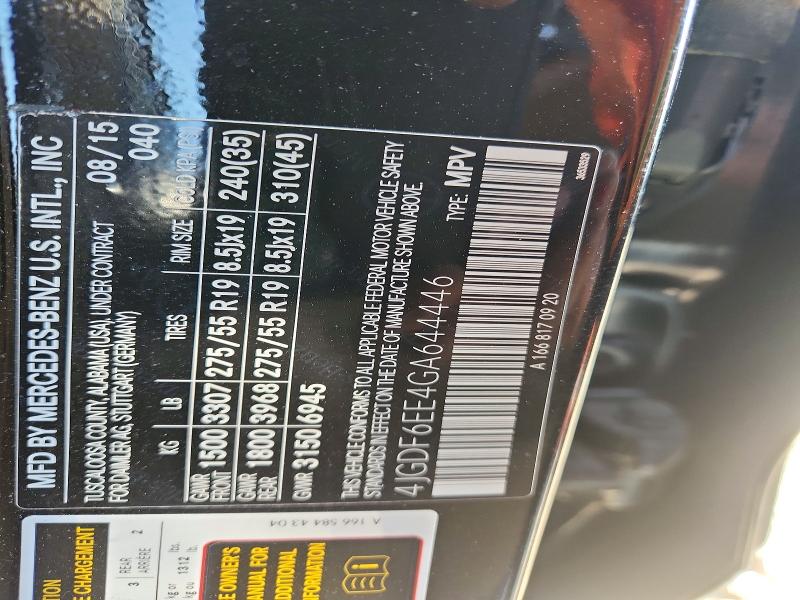 Aukcja sprzedaży 2016 Mercedes-benz Gl, vin: 4JGDF6EE4GA644446, numer aukcji: 53181506