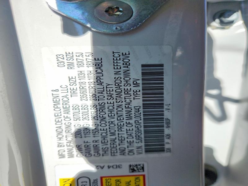 55111486 :رقم المزاد ، 5J6RS6H5XPL002443 vin ، 2023 Honda Cr-v مزاد بيع