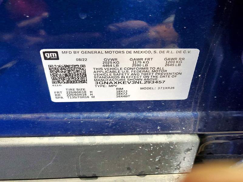 Продажа на аукционе авто 2022 Chevrolet Equinox, vin: 3GNAXKEV3NL293457, номер лота: 54222586