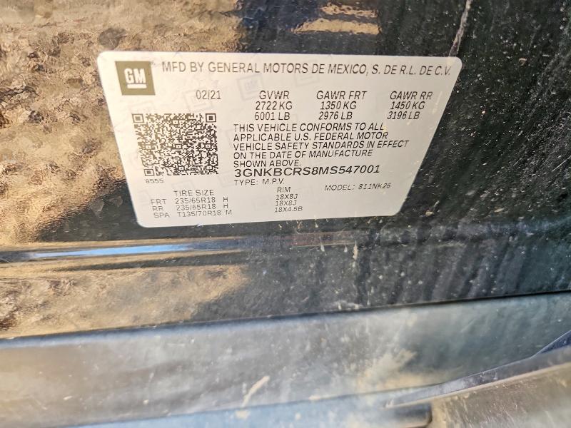 52162686 :رقم المزاد ، 3GNKBCRS8MS547001 vin ، 2021 Chevrolet Blazer مزاد بيع