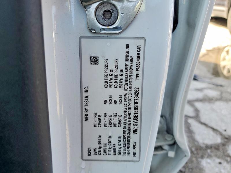 Продажа на аукционе авто 2024 Tesla Model 3, vin: 5YJ3E1EB9RF734262, номер лота: 53697896