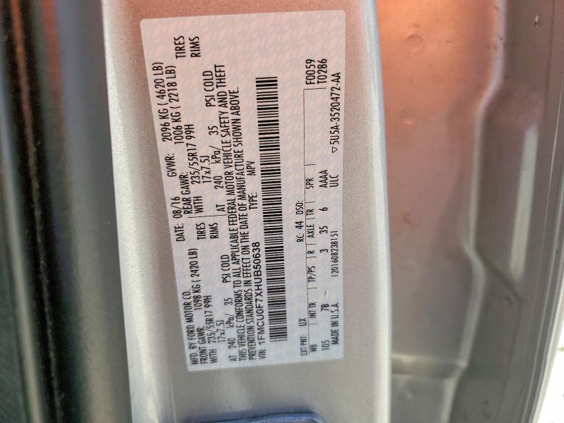 2017 Ford Escape მანქანა იყიდება აუქციონზე, vin: 1FMCU0F7XHUB50638, აუქციონის ნომერი: 53817956