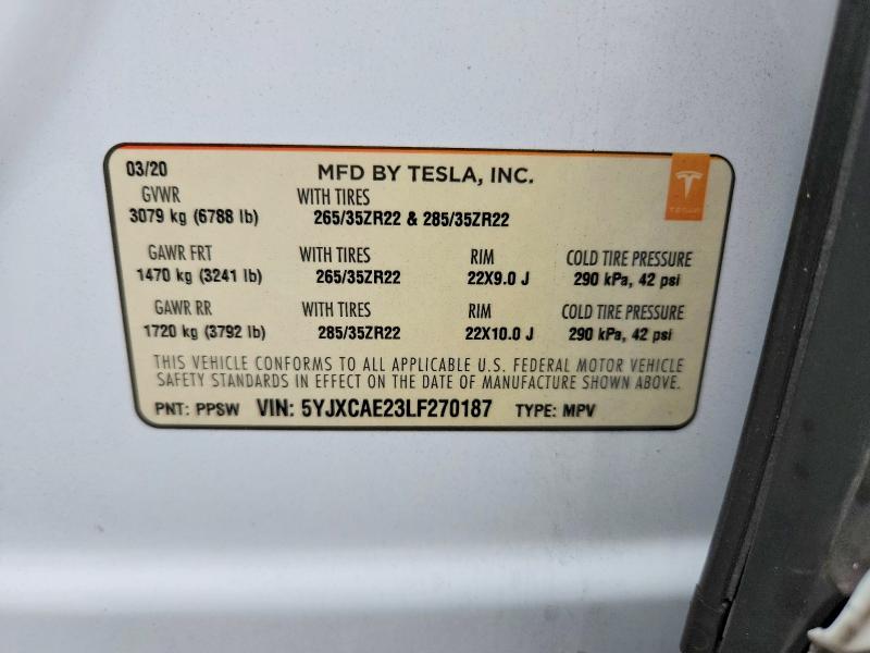 Aukcja sprzedaży 2020 Tesla Model X, vin: 5YJXCAE23LF270187, numer aukcji: 53962966