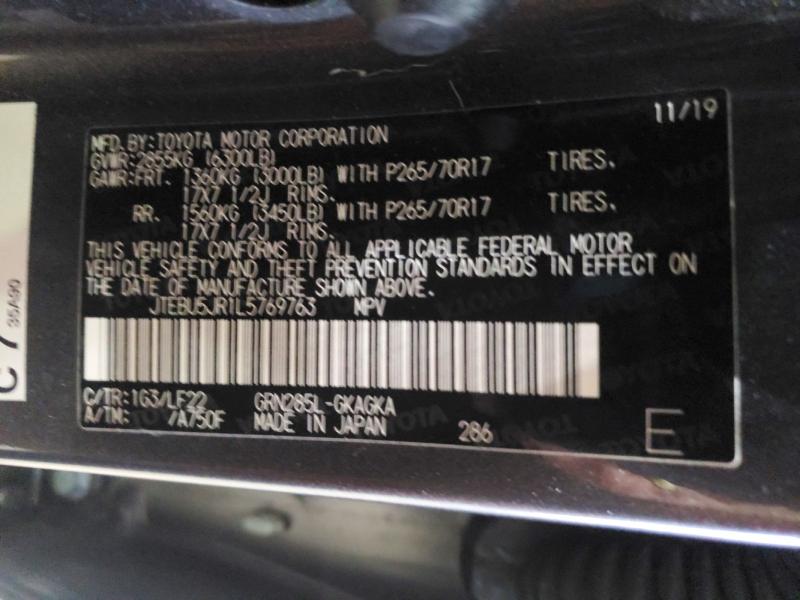 54408176 :رقم المزاد ، JTEBU5JR1L5769763 vin ، 2020 Toyota 4runner مزاد بيع