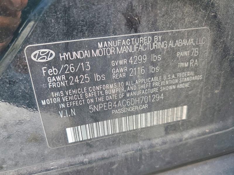 2013 Hyundai Sonata მანქანა იყიდება აუქციონზე, vin: 5NPEB4AC6DH701294, აუქციონის ნომერი: 54014446