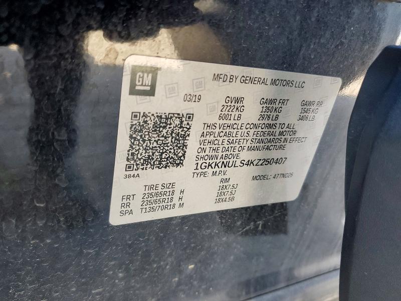 2019 Gmc Acadia მანქანა იყიდება აუქციონზე, vin: 1GKKNULS4KZ250407, აუქციონის ნომერი: 51913916
