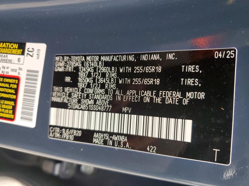 Aukcja sprzedaży 2025 Toyota Grand Highlander Hybrid, vin: 5TDACAB51SS048777, numer aukcji: 55130256