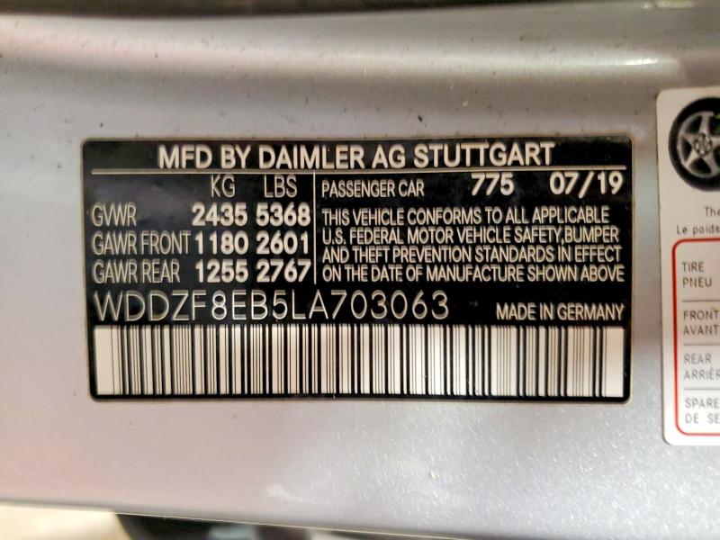 52352046 :رقم المزاد ، WDDZF8EB5LA703063 vin ، 2020 Mercedes-benz E مزاد بيع