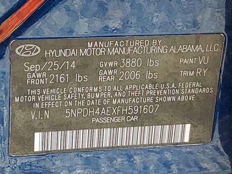 Продаж на аукціоні авто 2015 Hyundai Elantra, vin: 5NPDH4AEXFH591607, номер лоту: 54545626