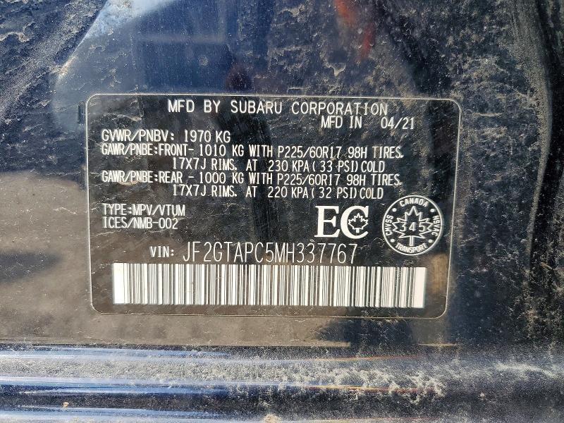 51457086 :رقم المزاد ، JF2GTAPC5MH337767 vin ، 2021 Subaru Crosstrek مزاد بيع