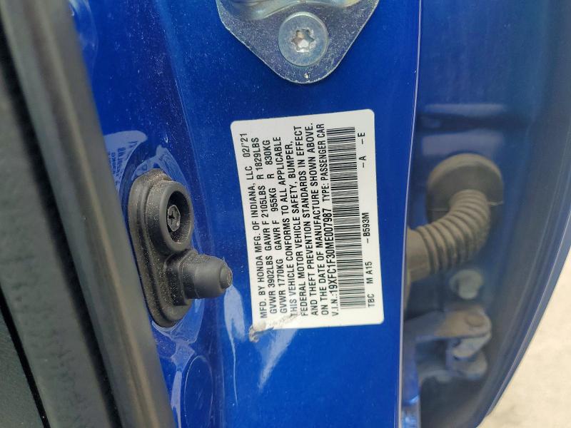 Aukcja sprzedaży 2021 Honda Civic, vin: 19XFC1F30ME007987, numer aukcji: 54535106