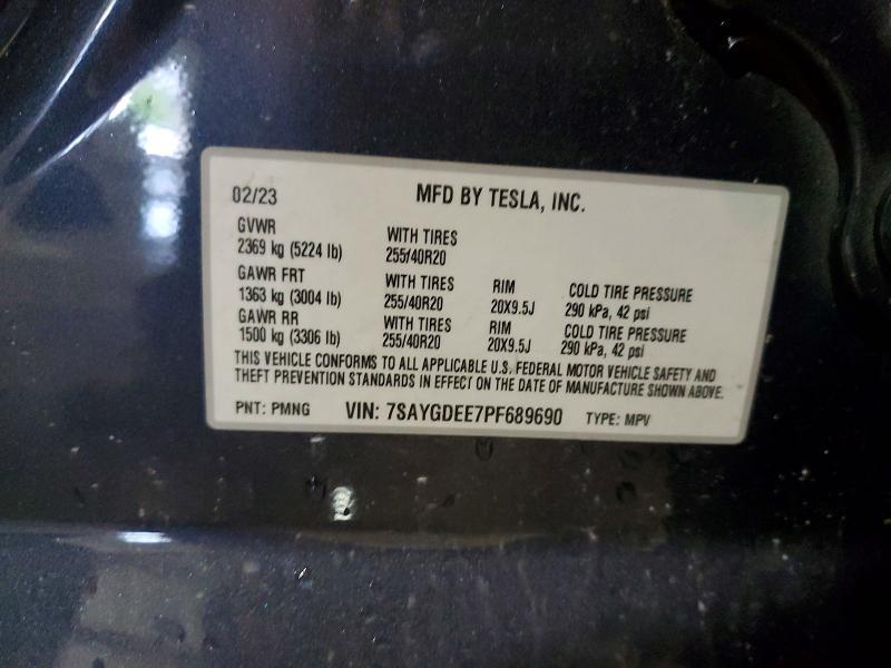 2023 Tesla Model Y მანქანა იყიდება აუქციონზე, vin: 7SAYGDEE7PF689690, აუქციონის ნომერი: 54581026