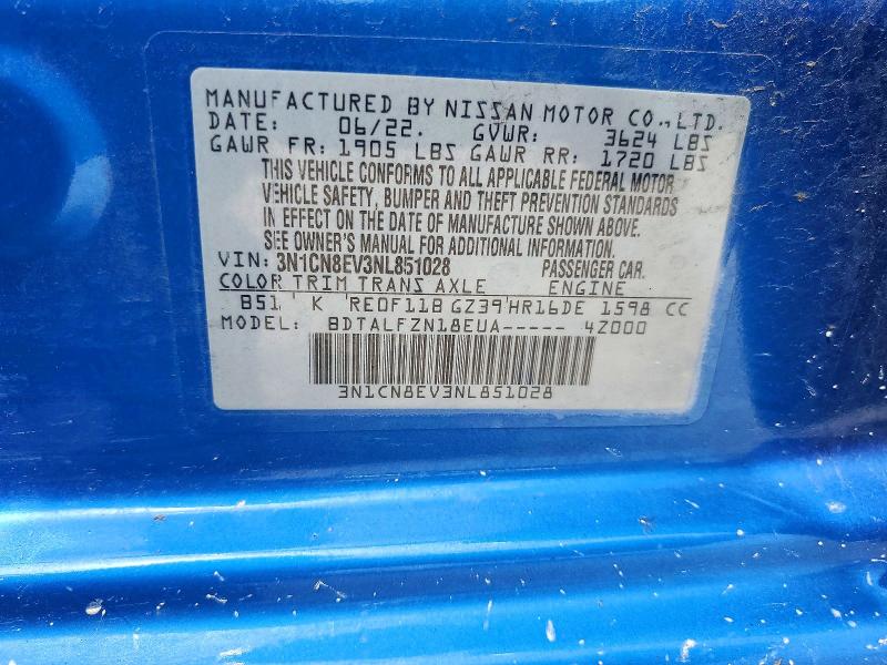 Продаж на аукціоні авто 2022 Nissan Versa, vin: 3N1CN8EV3NL851028, номер лоту: 52466666