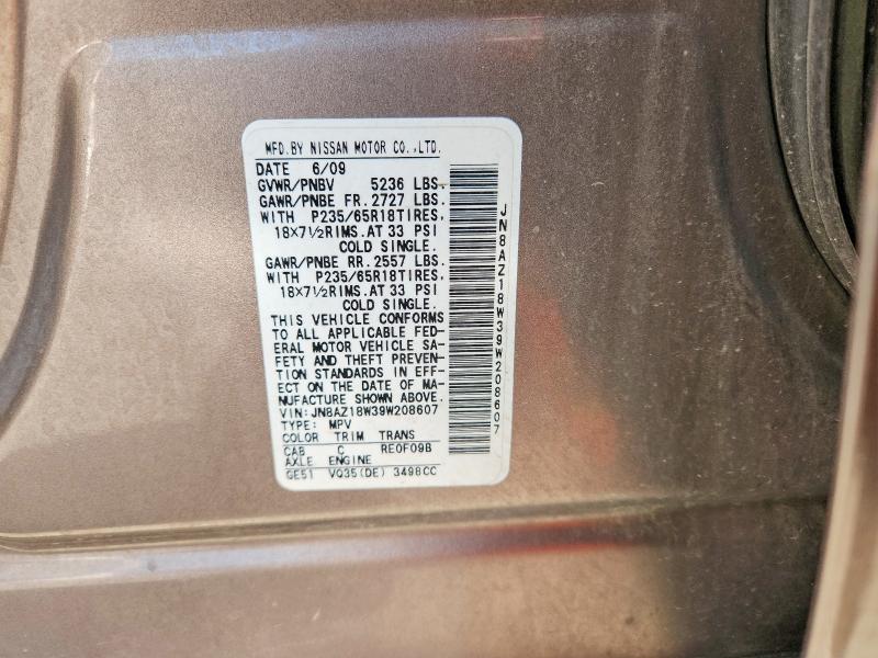 2009 Nissan Murano მანქანა იყიდება აუქციონზე, vin: JN8AZ18W39W208607, აუქციონის ნომერი: 53115926