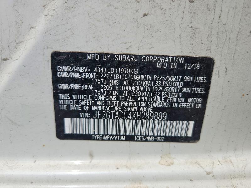 Aukcja sprzedaży 2019 Subaru Crosstrek, vin: JF2GTACC4KH289889, numer aukcji: 54949216