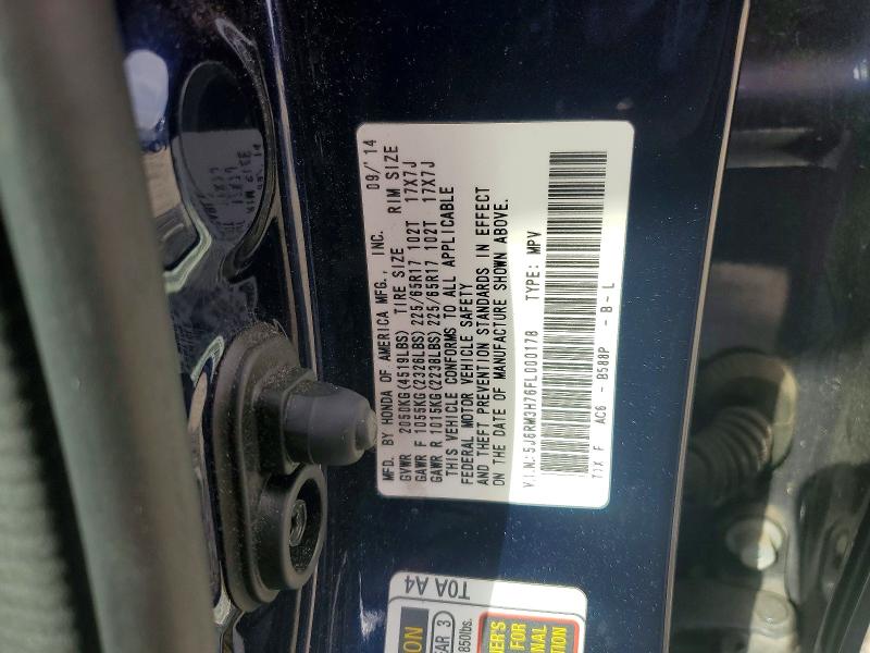 55445416 :رقم المزاد ، 5J6RM3H76FL000178 vin ، 2015 Honda Cr-v مزاد بيع