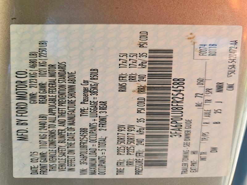 Продаж на аукціоні авто 2015 Ford Fusion, vin: 3FA6P0LU8FR254588, номер лоту: 52514446